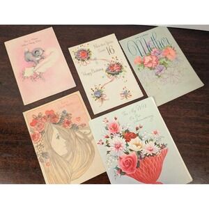 5 Vintage Greeting Cards Used 1 Pop Up Ephemera Junk Journaling Craft Decor